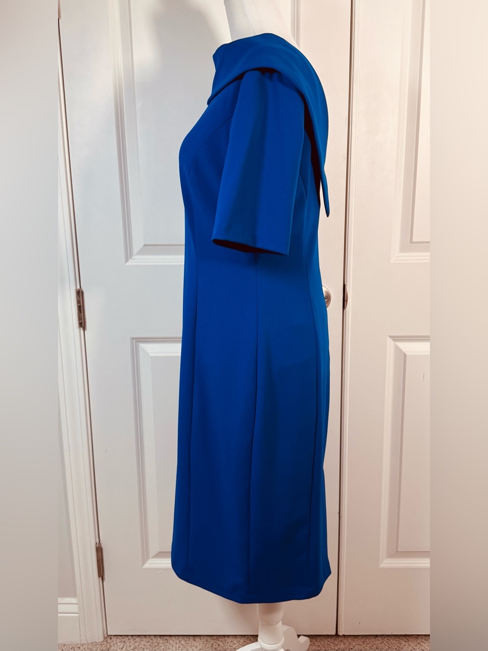 Adrianna Papell Cobalt Roll Neck Sheath Dress V Back Wedding Career Gala Size 10 - Picture 5 of 14